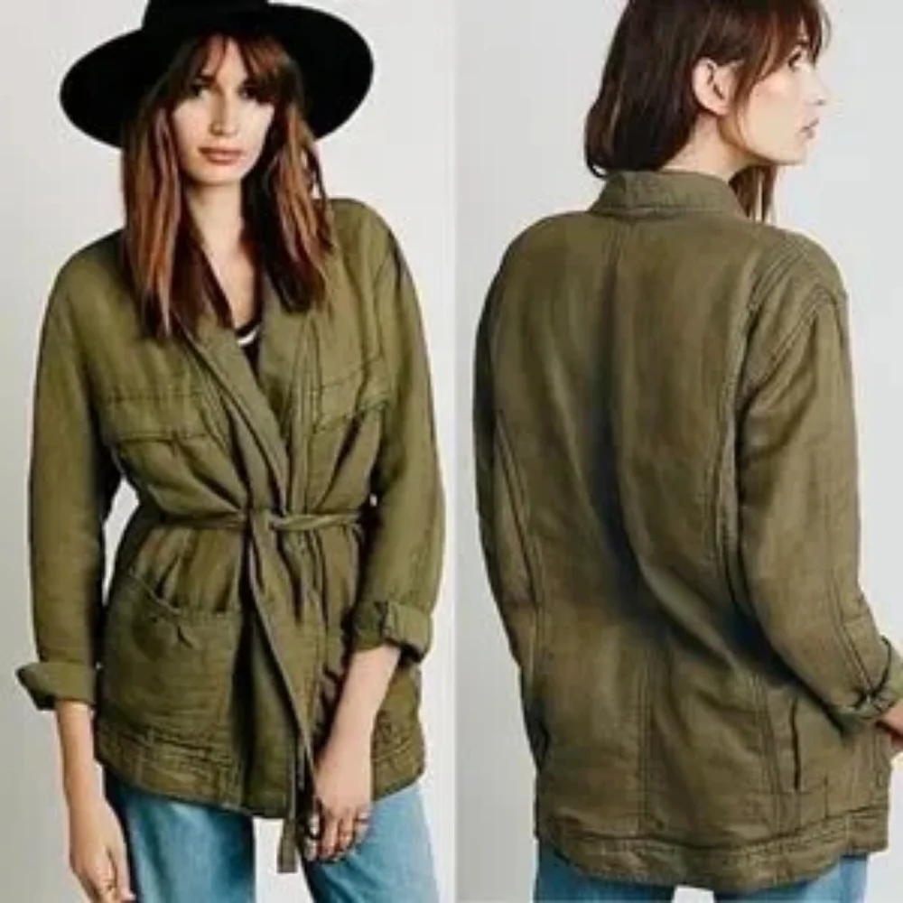 Free People Jacket Size XS Womens Army Olive Green In Our Nature Cargo Belted